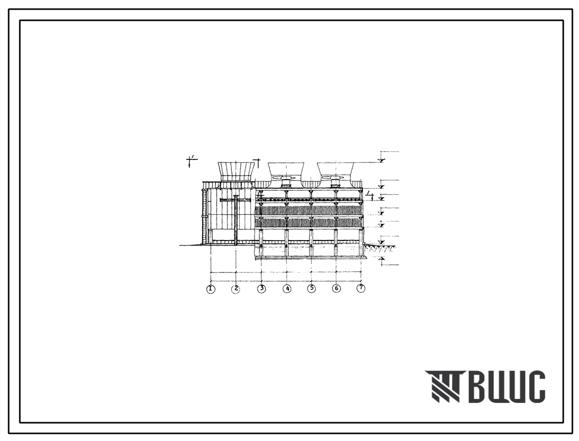 Типовой проект 901-6-21 Градирни многосекционные с вентиляторами 1ВГ50 пленочные, капельные и брызгальные с секциями площадью 64 кв. м с каркасом из сборных железобетонных элементов