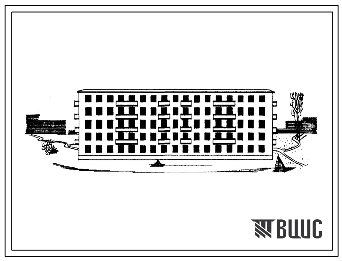 Типовой проект 1М-438АС-1/68 Пятиэтажный трехсекционный жилой дом на 55 квартир со стенами из пильного известняка (однакомнатных-5, двухкомнатных-35, трехкомнатных-15).