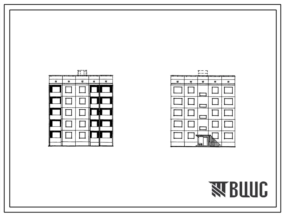 Типовой проект 94-018 5-этажная крупнопанельная рядовая и торцевая, правая блок-секция на 10 квартир 3Б.4Б (трехкомнатных-5, четырехкомнатных-5). Для строительства во 2 и 3 климатических районах Украинской ССР.