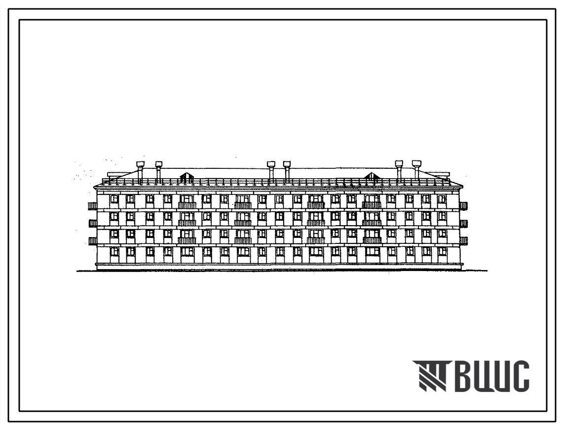 Типовой проект 1-307с-4 Четырехэтажный трехсекционный дом на 48 квартир, с ваннами, с подвалом и без подвала