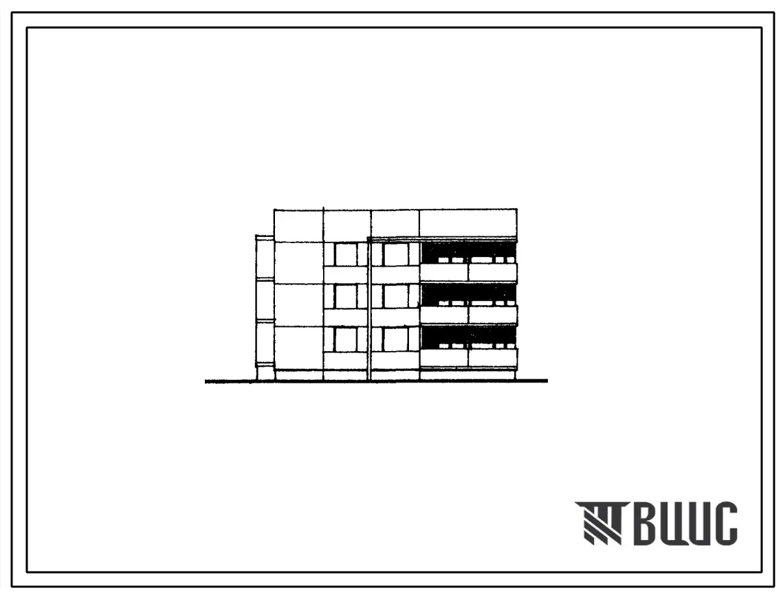 Типовой проект 104-037/1 Трехэтажная блок-секция торцевая на 9 квартир (однокомнатных 1А-3, двухкомнатных 2Б-3, трехкомнатных 3Б-3). Для строительства во 2Б и 2В климатических подрайонах Латвийской ССР