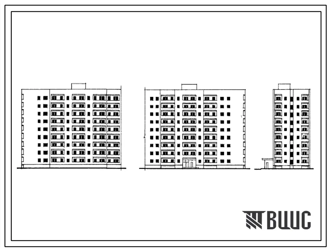 Типовой проект 124-08 9-этажная блок-секция торцевая левая на 72 квартиры 1Б.2Б.3Б (однокомнатных-10, двухкомнатных-35, трехкомнатных-27). Для строительства во 2В климатическом подрайоне.