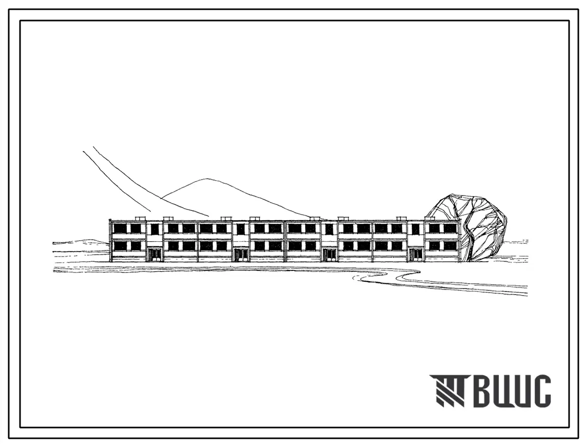 Типовой проект 111-53-43сп 2-этажный 4-секционный 16-квартирный жилой дом с 2,3-комнатными квартирами из силикатобетонных панелей.