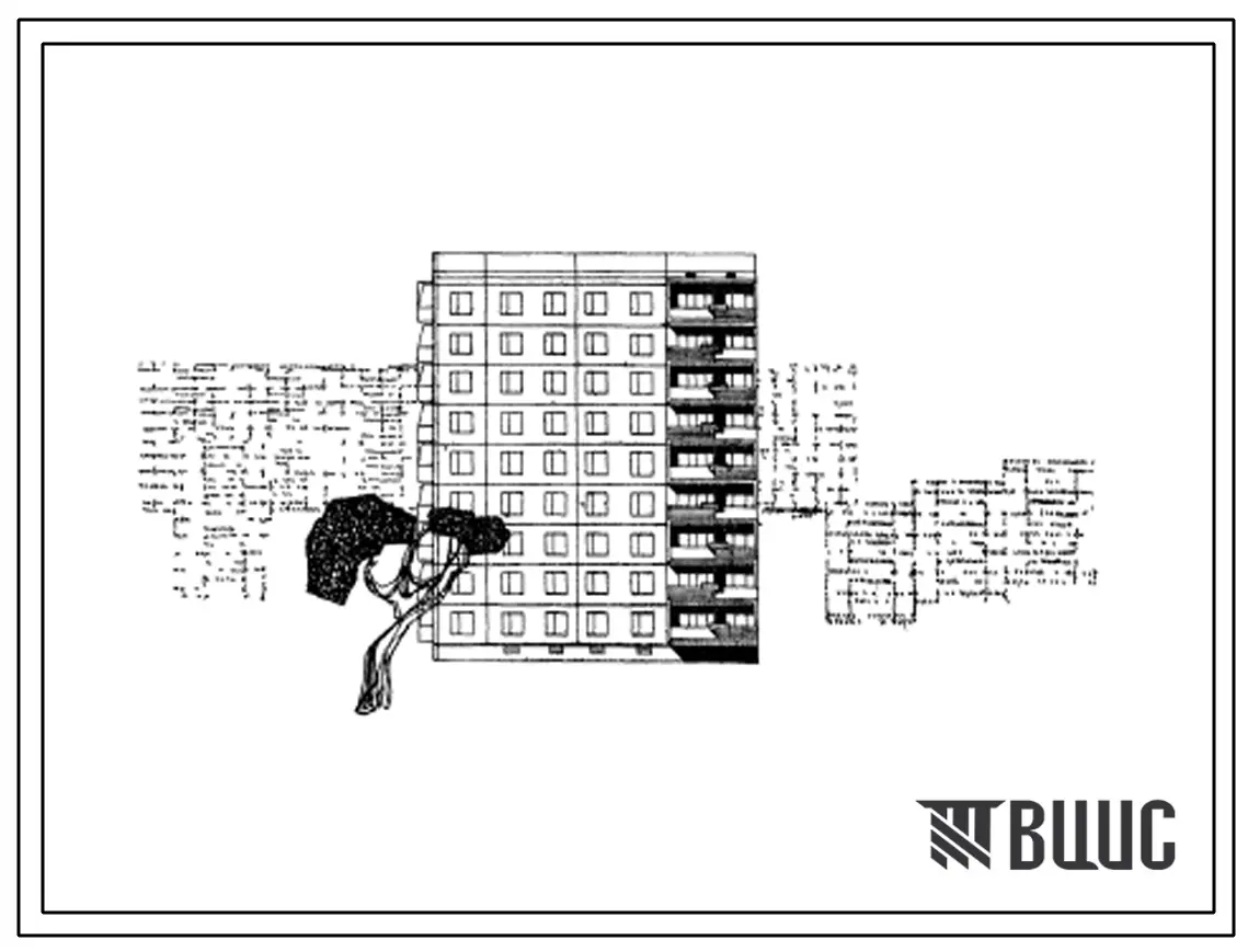 Типовой проект 96-07 Девятиэтажная блок-секция на 36 квартир (однокомнатных 9, двухкомнатных 18, трехкомнатных 9). Для строительства во 2 и 3 климатических районах Украинской ССР.