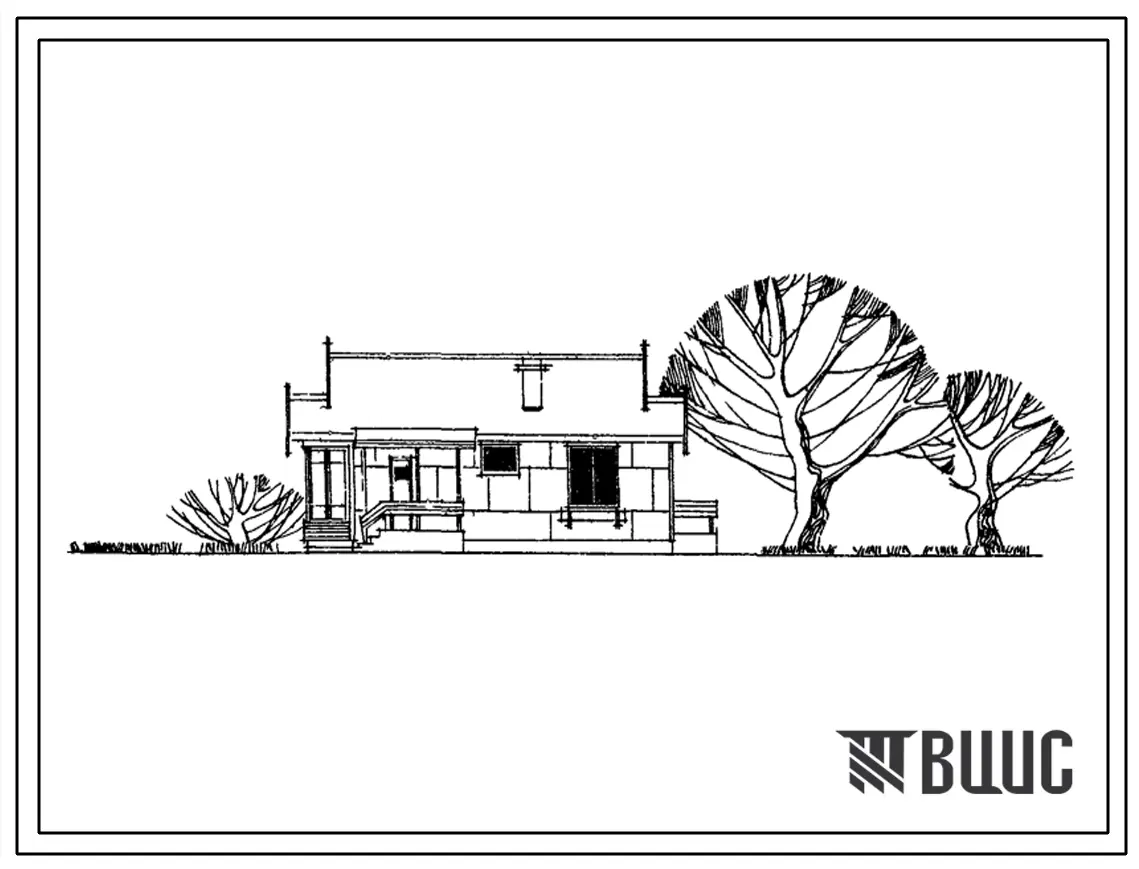 Типовой проект 182-115-43 1-этажный 1-квартирный дом с 2-комнатной квартирой с упрощенным благоустройством. Стены каркасно-фибролитовые. Для строительства в 1В, 2В климатических подрайонах.