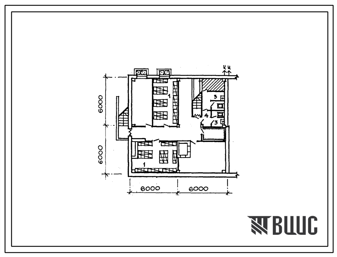 Типовой проект П-4-100(416-1-186.13.87) Хозяйственно-бытовые помещения в подвале конторы правления колхоза, приспосабливаемые под ПРУ (для строительства в литовской ССР)