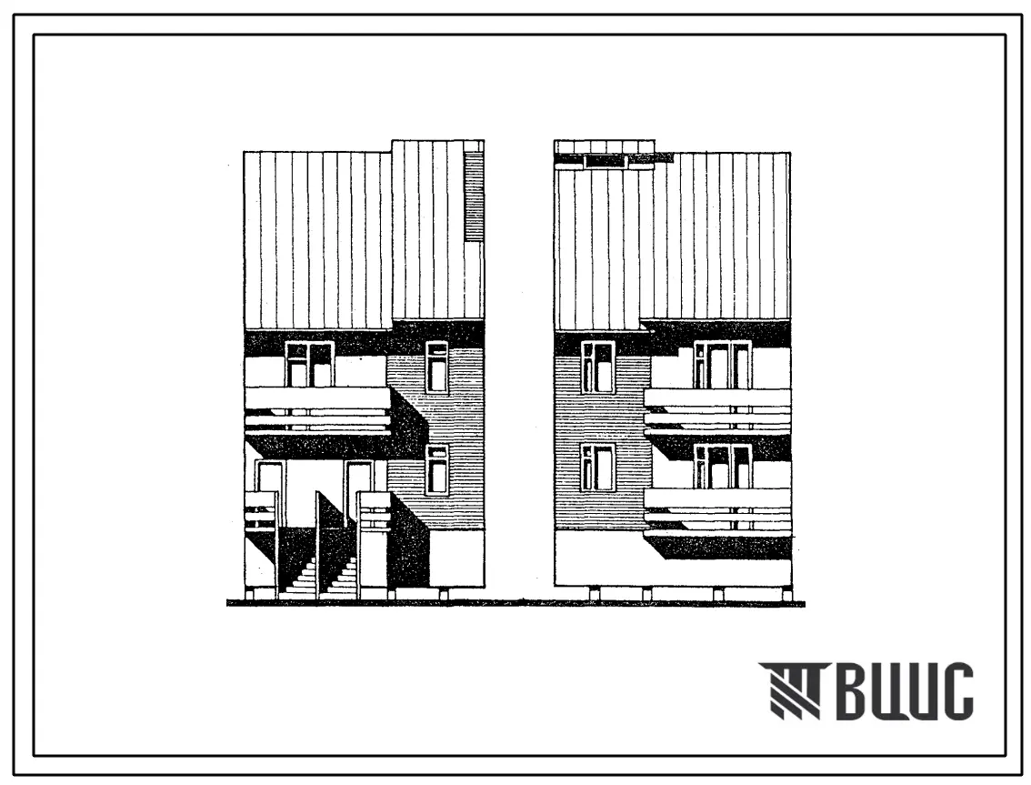Типовой проект 204-032м.86 Блок-секция на 2 квартиры (двухкомнатных 2Б – 1, трехкомнатных 3Б – 1). Общая площадь 116 м2 (СТЕНЫ ИЗ КИРПИЧА, Перекрытия железобетонные. Для строительства на вечномерзлых грунтах