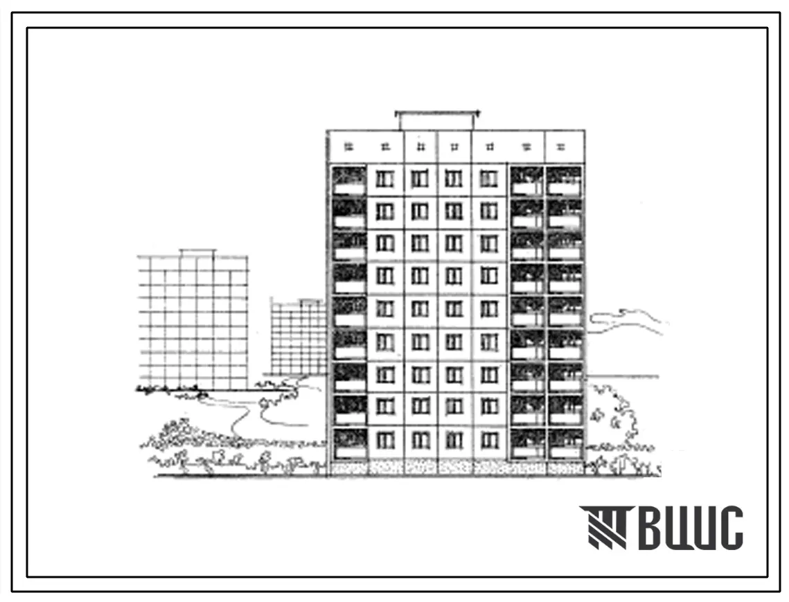 Типовой проект 135-035с/1 Девятиэтажная блок-секция торцевая  левая на 27 квартир (двухкомнатных 2Б-9, трехкомнатных 3А-9, четырехкомнатных 4Б-9). Для строительства в 3Б климатическом подрайоне сейсмичностью 7 и 8 баллов