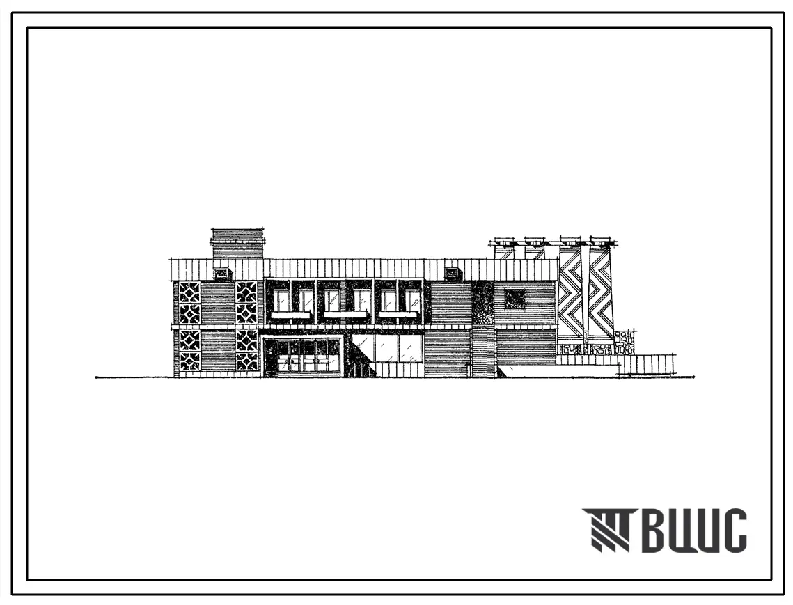 Типовой проект 274-20-97сп Столовая-кафе на 100 мест с чайханой на 50 мест торгового центра для поселка на 3500 жителей, со стенами из кирпича. Для строительства в 4А и 4Г климатических подрайонах сейсмичностью 7 и 8 баллов, на грунтах 2 типа просадочност