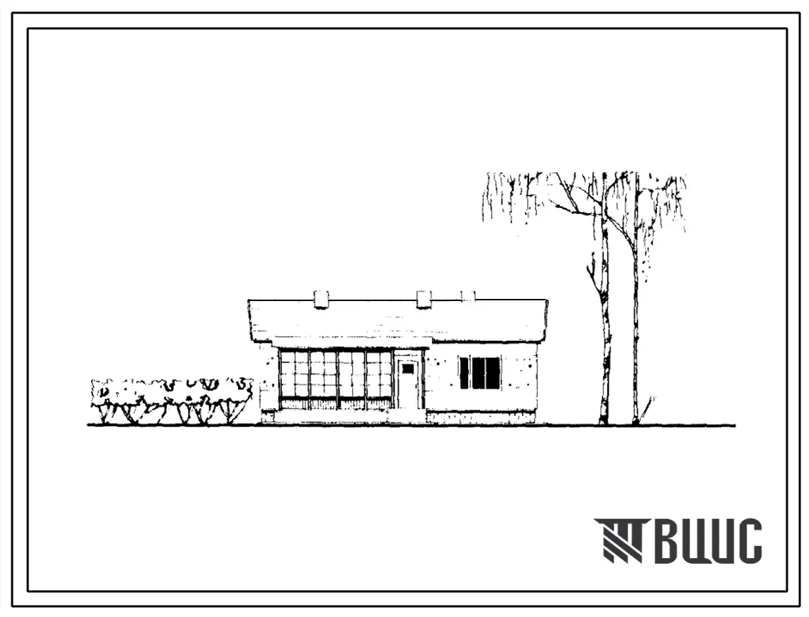 Типовой проект 1-50К-23 Одноэтажный одноквартирный жилой дом с квартирой в 4 комнаты с упрощенным благоустройством, стены каркасно-фибролитовые.