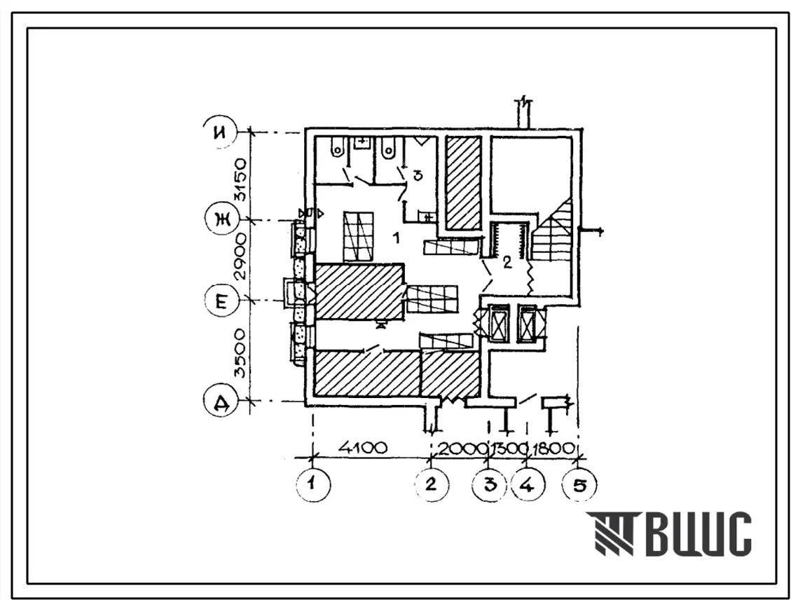 Типовой проект П-4-30(274-20-163.13.87) Хозяйственно-бытовые помещения в подвале столовой на 50 мест с магазином товаров повседневного спроса торговой площадью150 м2, (убежище на 30 человек, размеры убежища 9,55м на 9,2м, режимы вентиляции 1,2).