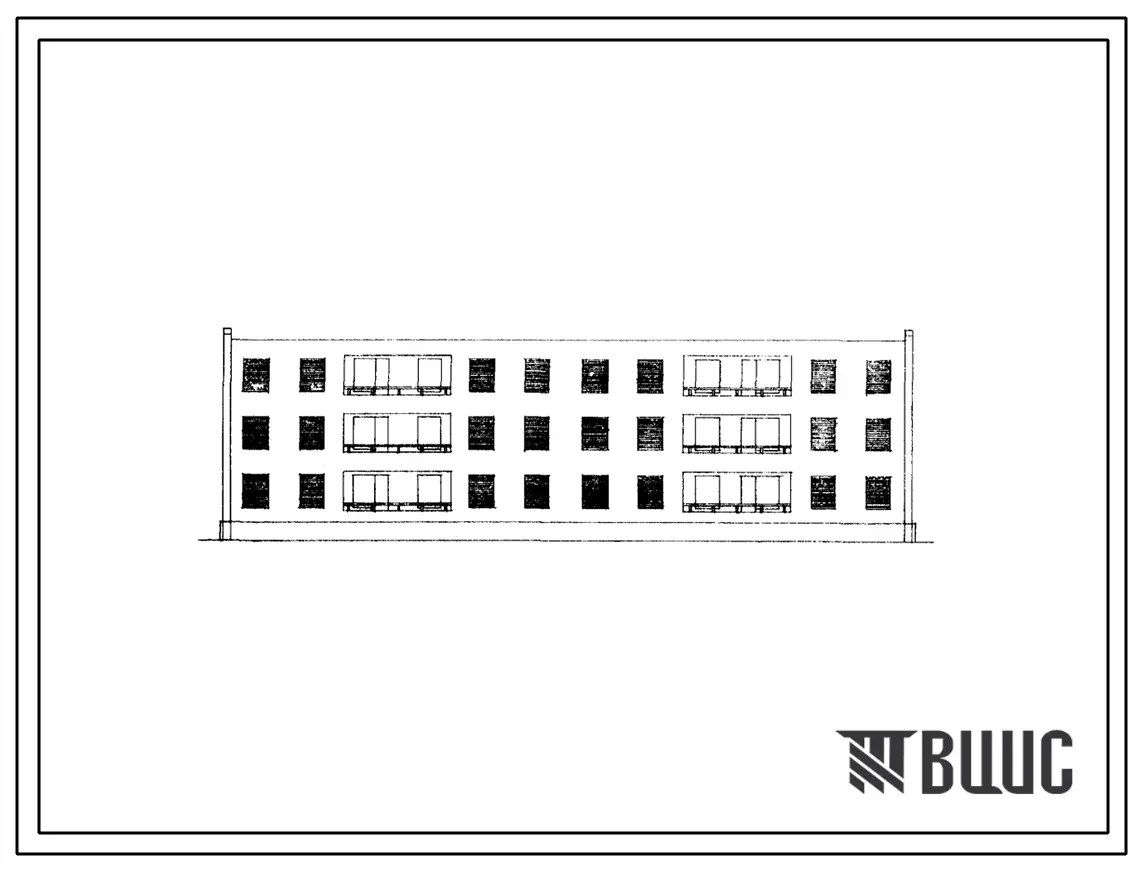 Типовой проект 1Т-395С-4/68 Трехэтажный двухсекционный жилой дом на 18 квартир (однокомнатных 6, двухкомнатных 12). Ориентация широтная.