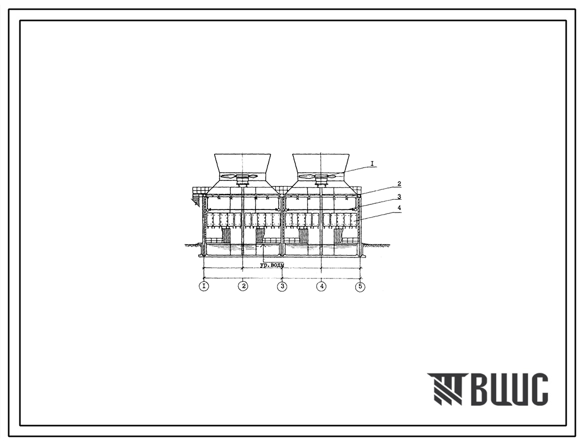 Типовой проект 901-6-94с.86 в формате DWG Градирня двухсекционная с вентиляторами 2ВГ70 брызгальная с секиями площадью 192 кв.м со стальным каркасом (проект переведен в формат DWG)