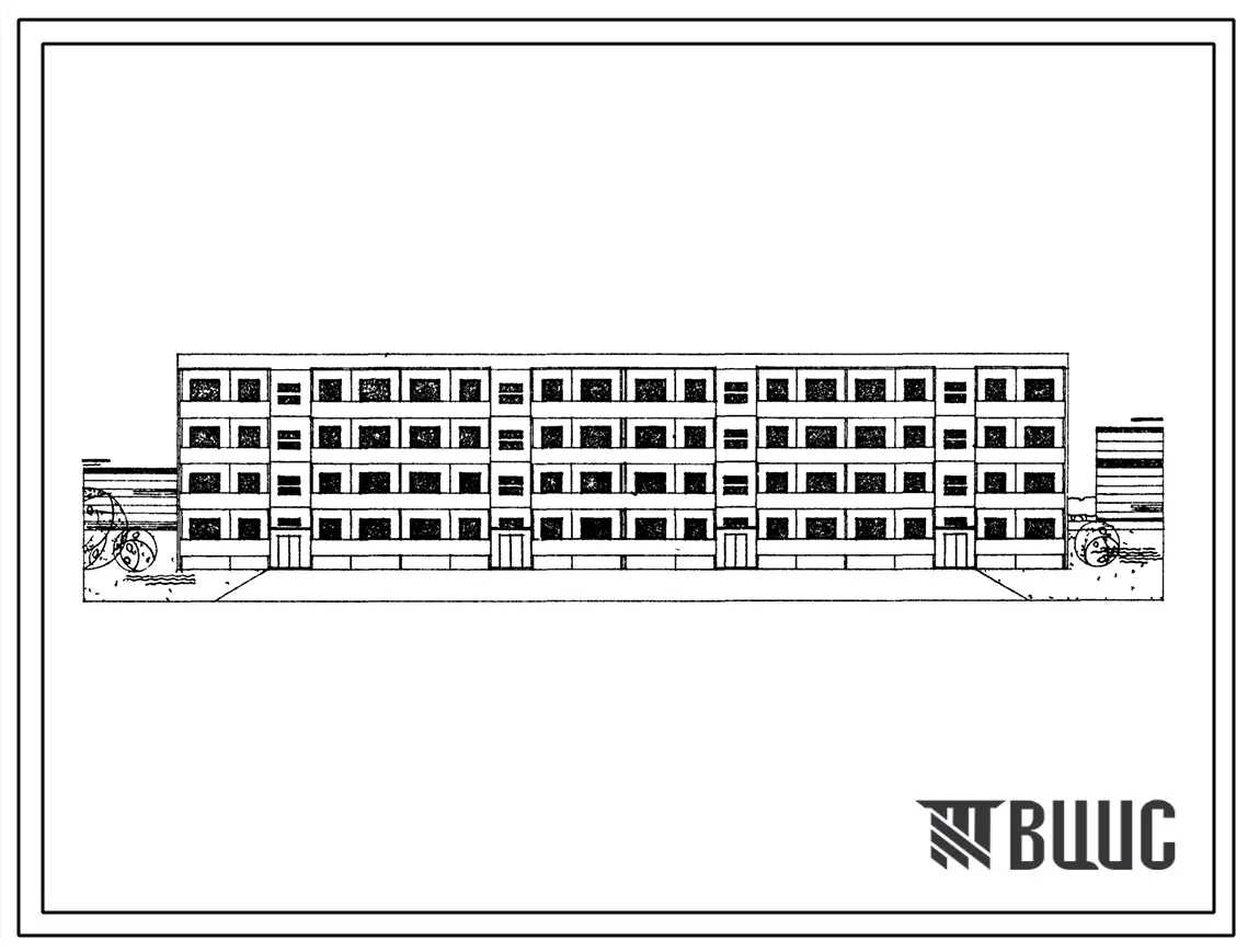 Типовой проект 1Уз-500ТСП-4  Крупнопанельный четырехэтажный четырехсекционный 32-квартирный дом с 3-4 комнатными квартирами.