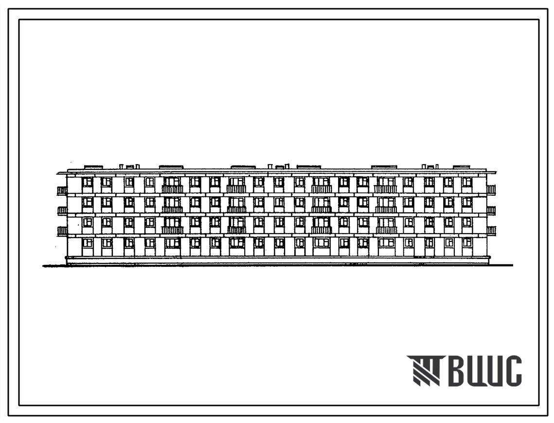 Типовой проект 1-307с-4с Четырехэтажный трехсекционный дом на 48 квартир, без ванн, с подвалом и без подвала.