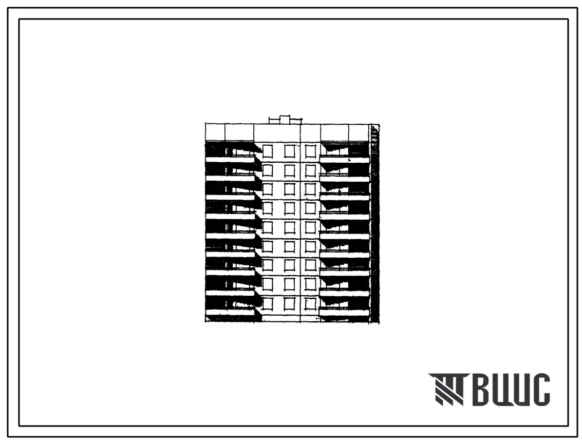 Типовой проект 90-07/1.2  Девятиэтажная 36-квартирная блок-секция торцевая правая.