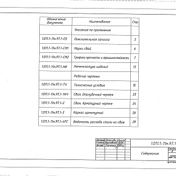 Состав фльбома. Серия 1.011.1-11м.97 СваиВыпуск 1 Сваи круглые. Рабочие чертежи