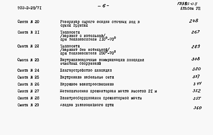 Состав альбома. Типовой проект 902-2-28/71Альбом 7 Сметы на здание решеток, песколовок, осветлители-перегниватели, контактные резервуары, лотки и камеры. Вторичные отстойники стр. 1-197; часть 2 стр. 198-361
