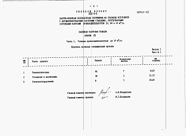 Состав альбома. Типовой проект 820-4-6Альбом 7 Заказные спецификации.     Часть 1. Станция производительностью до 10 м3/ч.     Часть 2. Станция производительности 30 и 50 м3/ч.     