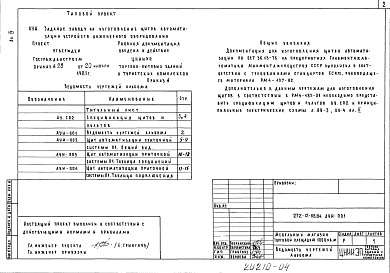 Состав альбома. Типовой проект 272-12-66.84Альбом 4 Задание заводу на изготовление щитов автоматизации устройств инженерного оборудования     