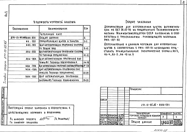 Состав альбома. Типовой проект 271-13-95.85Альбом 5 Задание заводу на изготовление щитов автоматизации     
