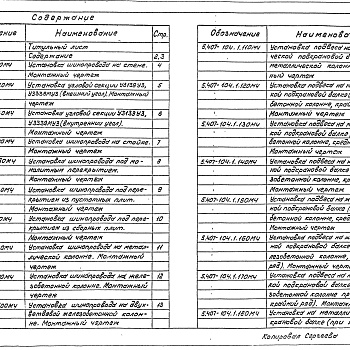 Состав фльбома. Серия 5.407-104 ПрокладкаВыпуск 1 Чертежи монтажные