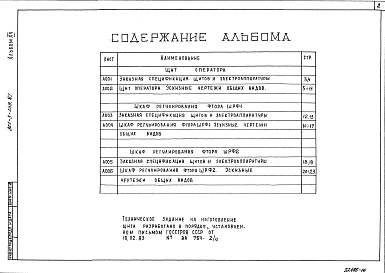 Состав альбома. Типовой проект 901-3-239.87Альбом 15 Задание заводу-изготовителю. Эскизные чертежи общих видов  