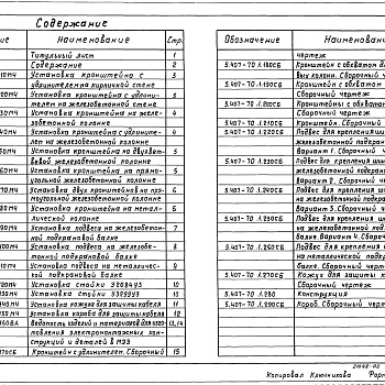 Состав фльбома. Серия 5.407-70 ПрокладкаВыпуск 1 Чертежи монтажные, чертежи изделий