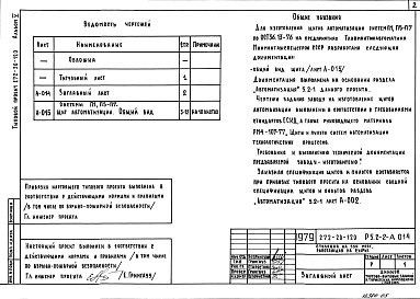 Состав альбома. Типовой проект 272-20-120Альбом 5 Задание заводу на изготовление щитов автоматизации.