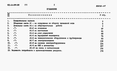 Состав альбома. Типовой проект 901-3-254.89Альбом 7 Сметы     