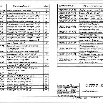 Состав фльбома. Серия 3.903.8-16 БесканальнаяВыпуск 4 Теплофикационные камеры для несейсмических районов и районов сейсмичностью 7, 8 и 9 баллов. Рабочие чертежи