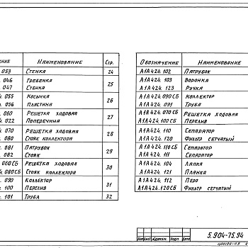 Состав фльбома. Серия 5.904-75.94 КамерыВыпуск 1-8 Оросительная секция для приточной камеры 2ПК10. Рабочие чертежи