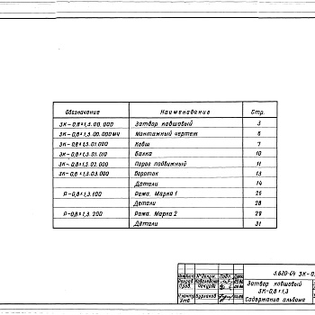 Состав фльбома. Серия 3.820-64 ЗатворыВыпуск 2 Рабочие чертежи затвора ковшового для труб Д800 мм