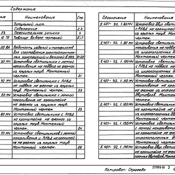 Состав фльбома. Серия 5.407-92 УстановкаВыпуск 1 Чертежи монтажные