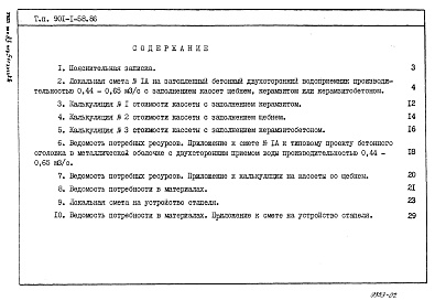 Состав альбома. Типовой проект 901-1-58.86Альбом 3 Сметы. Ведомости потребности в материалах. 