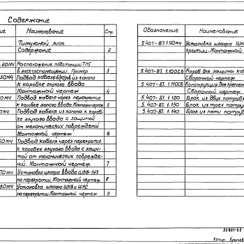 Состав фльбома. Серия 5.407-87 УстановкаВыпуск 1 Монтажные чертежи