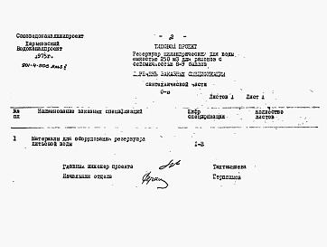 Состав альбома. Типовой проект 901-4-50сАльбом 2 Заказные спецификации.           