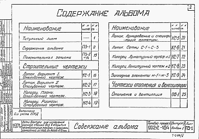 Состав альбома. Типовой проект 902-2-164Выпуск 5 Альбом 1 Лоток с пределами измерений от 400 до 8000 м3/час. Пояснительная записка. Чертежи строительные, отопление и вентиляция