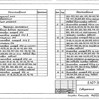 Состав фльбома. Серия 5.407-30 УстановкаВыпуск 1 Рабочие чертежи 