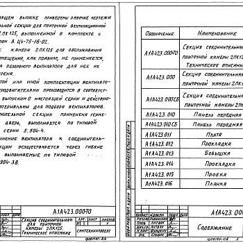 Состав фльбома. Серия 5.904-75.94 КамерыВыпуск 1-7 Соединительная секция для приточной камеры 2ПК125. Рабочие чертежи