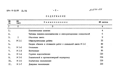 Состав альбома. Типовой проект 294-9-12.89Альбом 7 Сметы