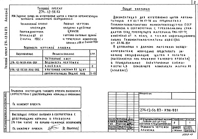 Состав альбома. Типовой проект 274-12-56.83Альбом 4 Задание заводу на изготовление щитов и пультов автоматизации устройств инженерного оборудования   