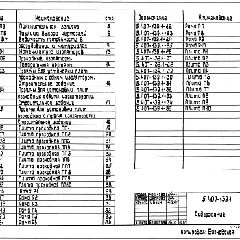 Состав фльбома. Серия 5.407-139 ПлитыВыпуск 1 Материалы для проектирования и рабочие чертежи 