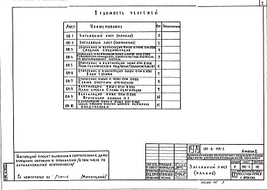 Состав альбома. Типовой проект 281-8-135-2Альбом 2 Отопление и вентиляция. Водопровод и канализация. Водостоки