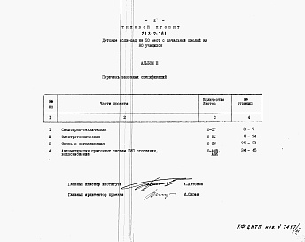 Состав альбома. Типовой проект 213-2-161Альбом 3  Заказные спецификации      