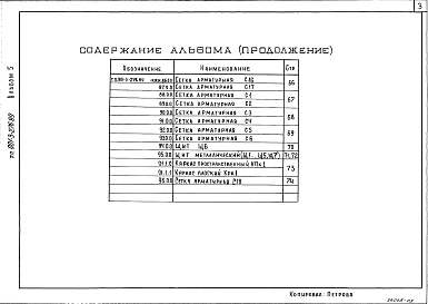 Состав альбома. Типовой проект 901-3-276.89Альбом 5 Строительные изделия	