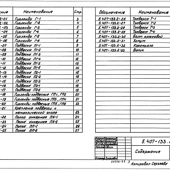 Состав фльбома. Серия 5.407-133 ВоздушныеВыпуск 2 Изделия. Рабочие чертежи