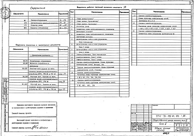 Состав альбома. Типовой проект 274-31-89м.85Альбом 3 Электрооборудование.Автоматизация электрооборудования.Средства связи.Пожарная сигнализация.