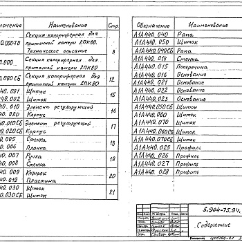 Состав фльбома. Серия 5.904-75.94 КамерыВыпуск 1-20 Калориферная секция для приточной камеры 2ПК80. Рабочие чертежи