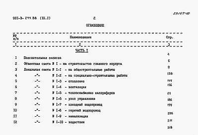 Состав альбома. Типовой проект 901-3-244.88Альбом 9 Сметы.  